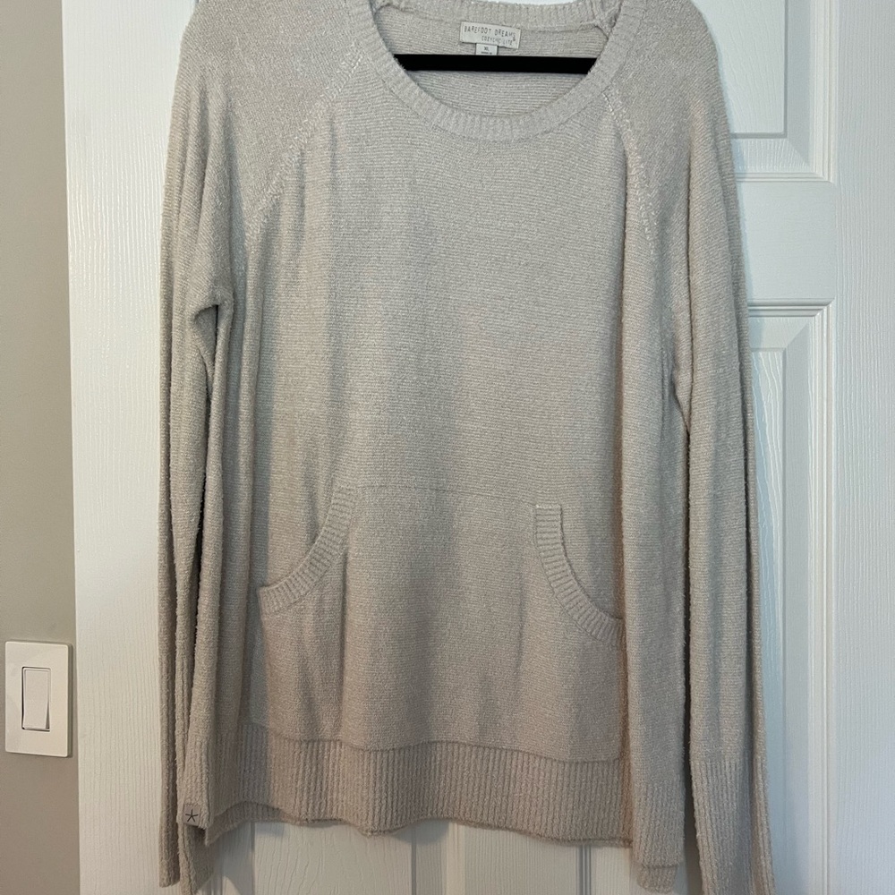 Barefoot Dreams Gray Crew Neck Sweater Soft Knit Relaxed Fit